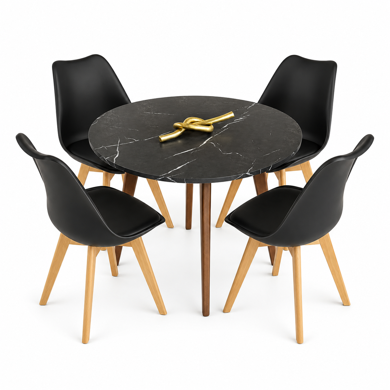 Comedor para 4 Personas Frankfurt Mesa Tipo Mármol Negro