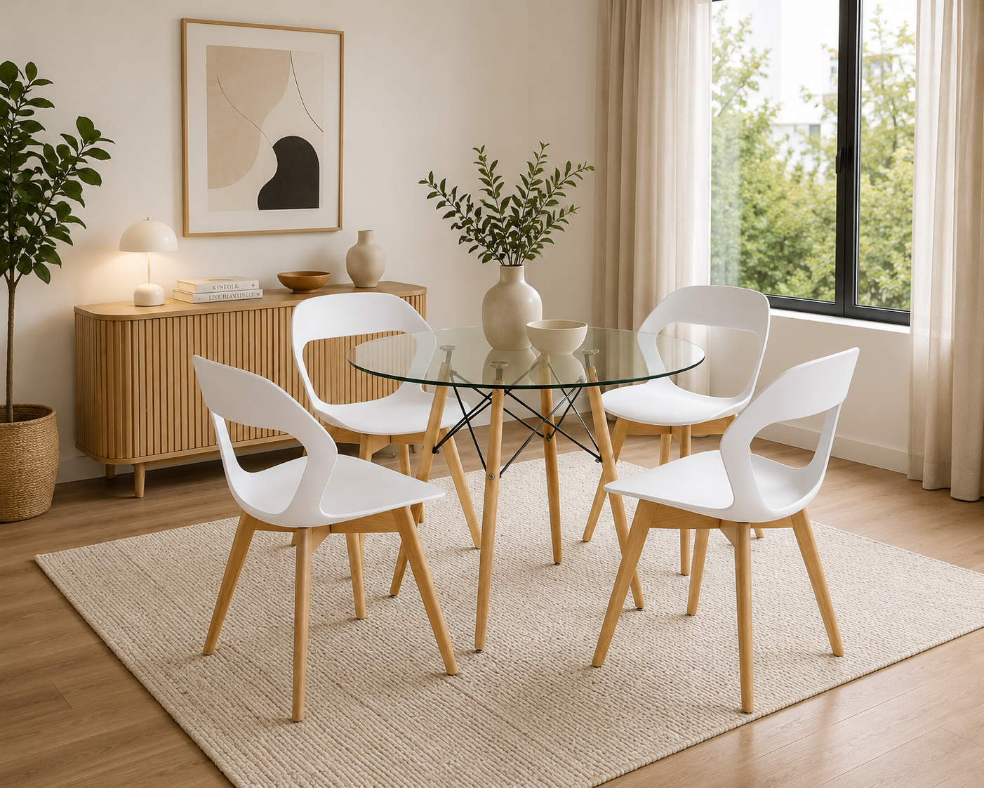 Comedor Moura Mesa 0.80m Cristal Eames 4 Personas