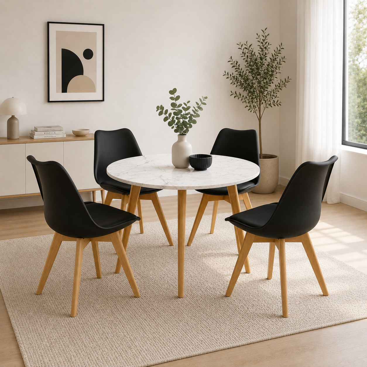 Comedor para 4 Personas Frankfurt Mesa Tipo Mármol Blanco