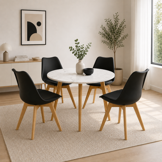Comedor para 4 Personas Frankfurt Mesa Tipo Mármol Blanco