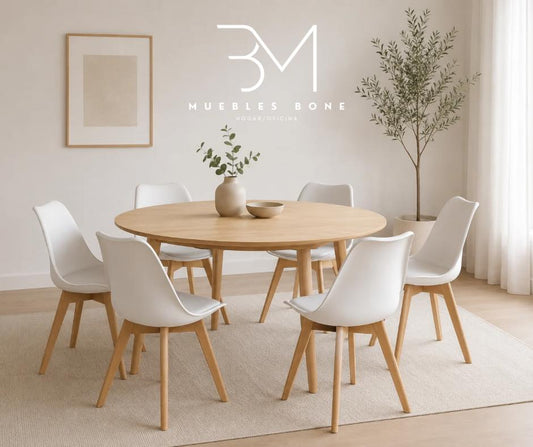 Comedor Madeira Circular 1.10m 6 Personas  y Sillas Frankfurt