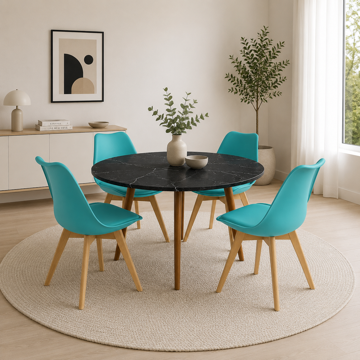 Comedor para 4 Personas Frankfurt Mesa Tipo Mármol Negro