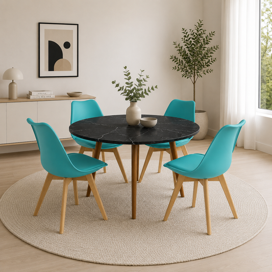 Comedor para 4 Personas Frankfurt Mesa Tipo Mármol Negro