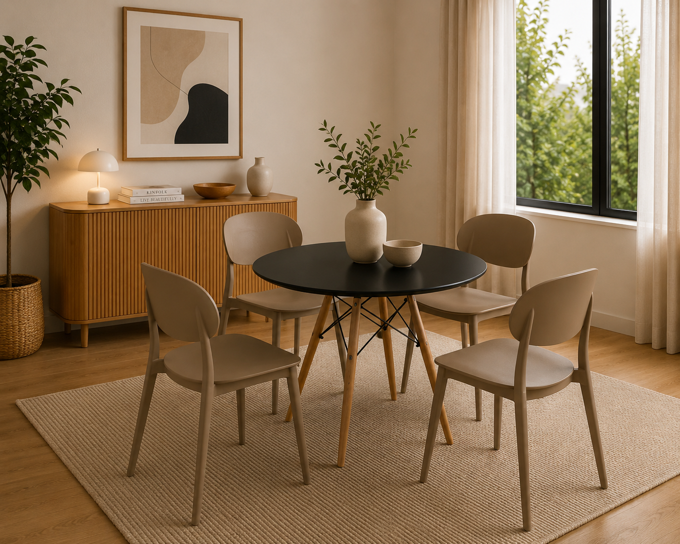 Comedor Eames 0.80 Mel + 4 Sillas Masa