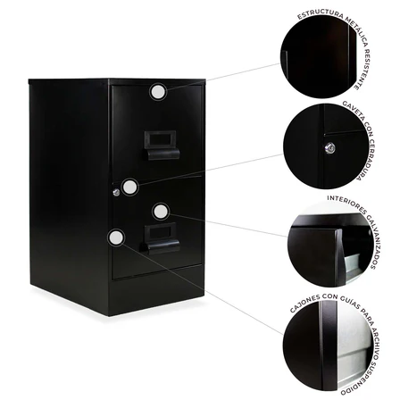 Archivero 2 Gavetas Color Negro Metálico