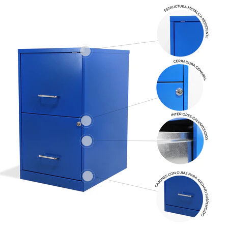 Archivero 2 Gavetas Color Azul Metálico