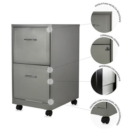 Archivero 2 Gavetas Móvil Gris